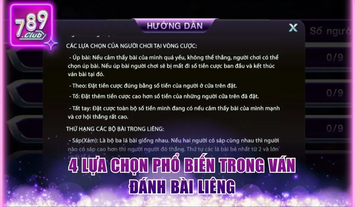 Cách Chơi Liêng Từ A Đến Z Dành Cho Người Mới Bắt Đầu 2 4 lựa chọn phổ biến trong ván đánh bài Liêng