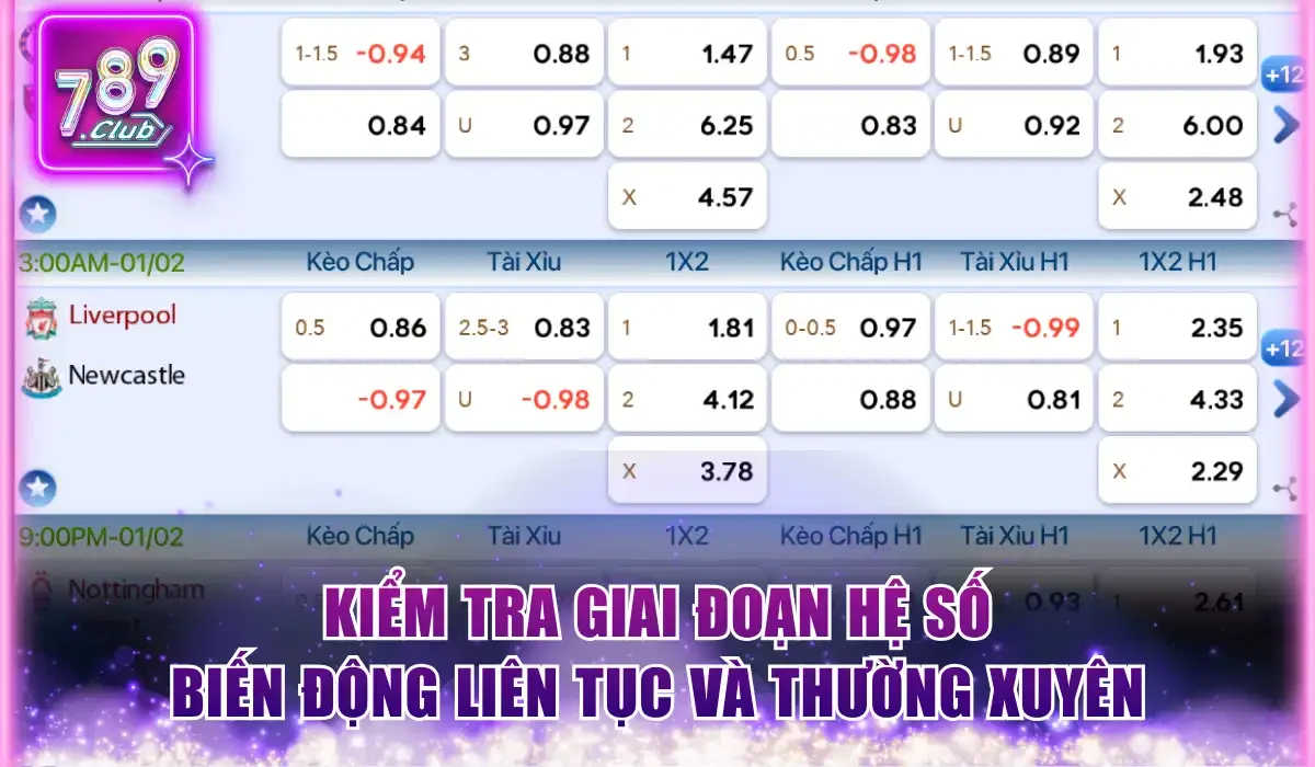 Cách Xem Tỷ Lệ Kèo Nhà Cái 789Club Chuẩn Xác Cần Lưu Ý 3 Kiểm tra giai đoạn hệ số biến động liên tục và thường xuyên
